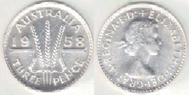 1958 Australia silver Threepence (Unc) A001236